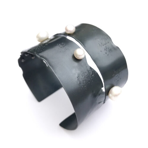 Oxidized Silver Cuff With Pearls