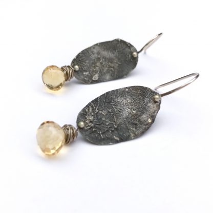 Rustic Silver Earrings With Citrine