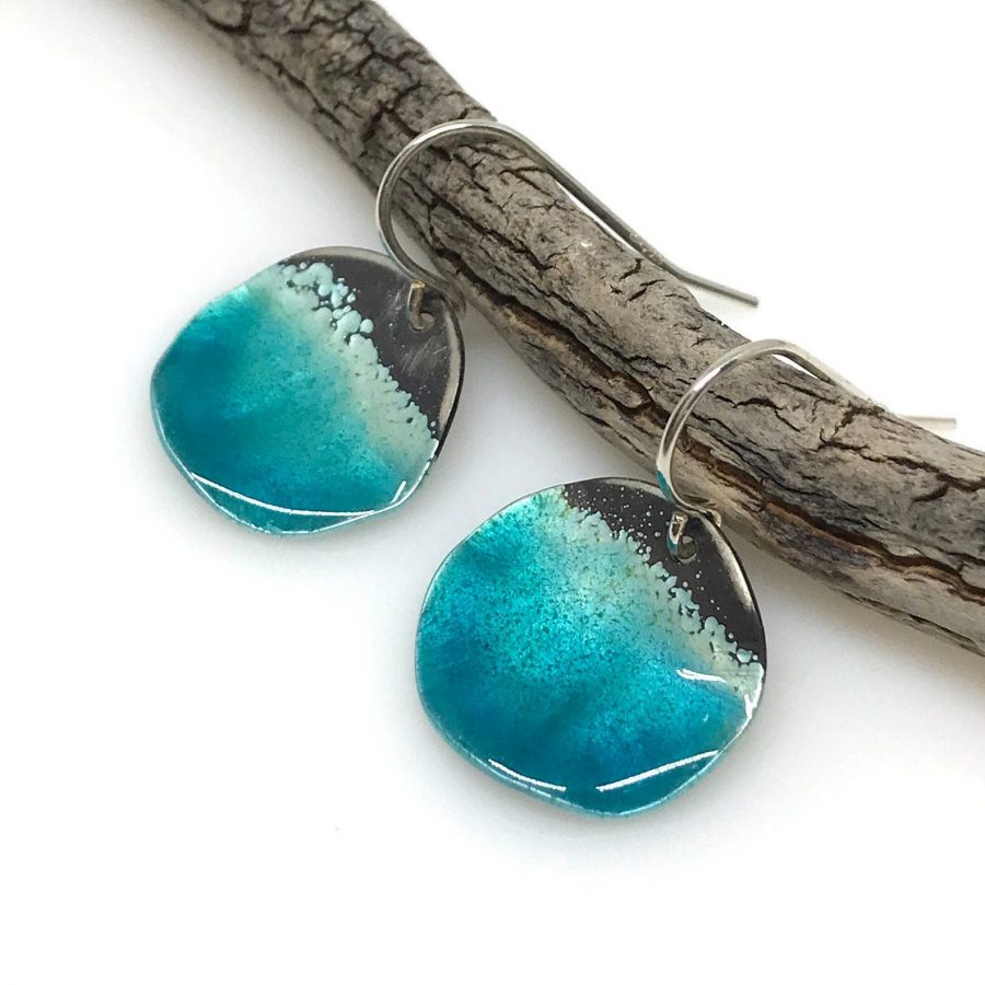 blue enamel ocean earrings
